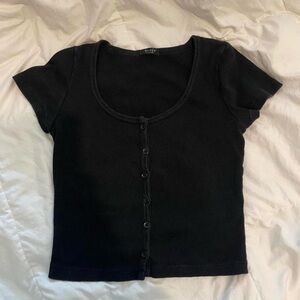 Brandy Melville Black Button-Up Crop Top!
